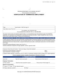 Document preview: Form FAA-1701A Verification of Terminated Employment - Arizona