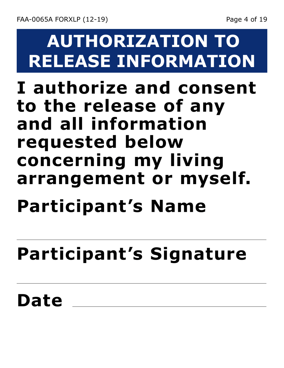 Form FAA-0065A-XLP Verification of Living Arrangements / Residential Address (Extra Large Print) - Arizona, Page 4