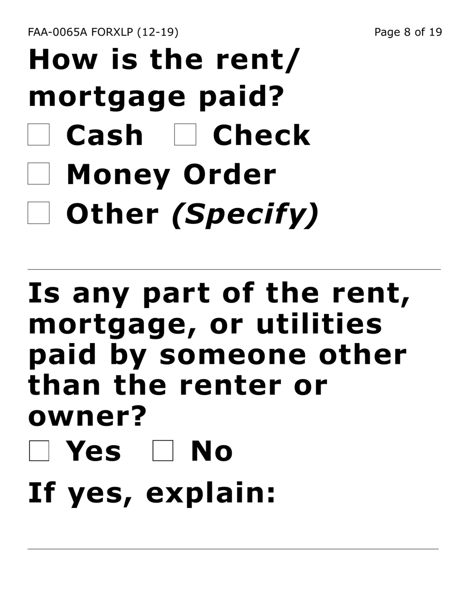 Form FAA-0065A-XLP Verification of Living Arrangements / Residential Address (Extra Large Print) - Arizona, Page 8