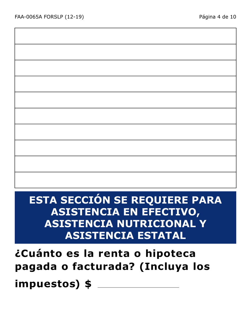 Formulario FAA-0065A-SLP Verificacion De Situacion De Residencia / Direccion Residencial (Letra Grande) - Arizona (Spanish), Page 4
