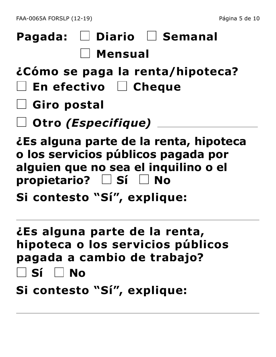 Formulario FAA-0065A-SLP Verificacion De Situacion De Residencia / Direccion Residencial (Letra Grande) - Arizona (Spanish), Page 5