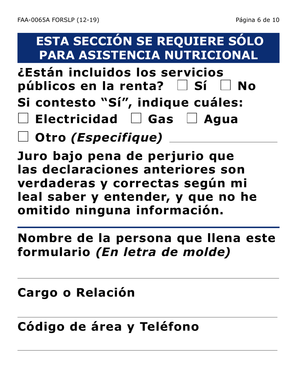 Formulario FAA-0065A-SLP Verificacion De Situacion De Residencia / Direccion Residencial (Letra Grande) - Arizona (Spanish), Page 6