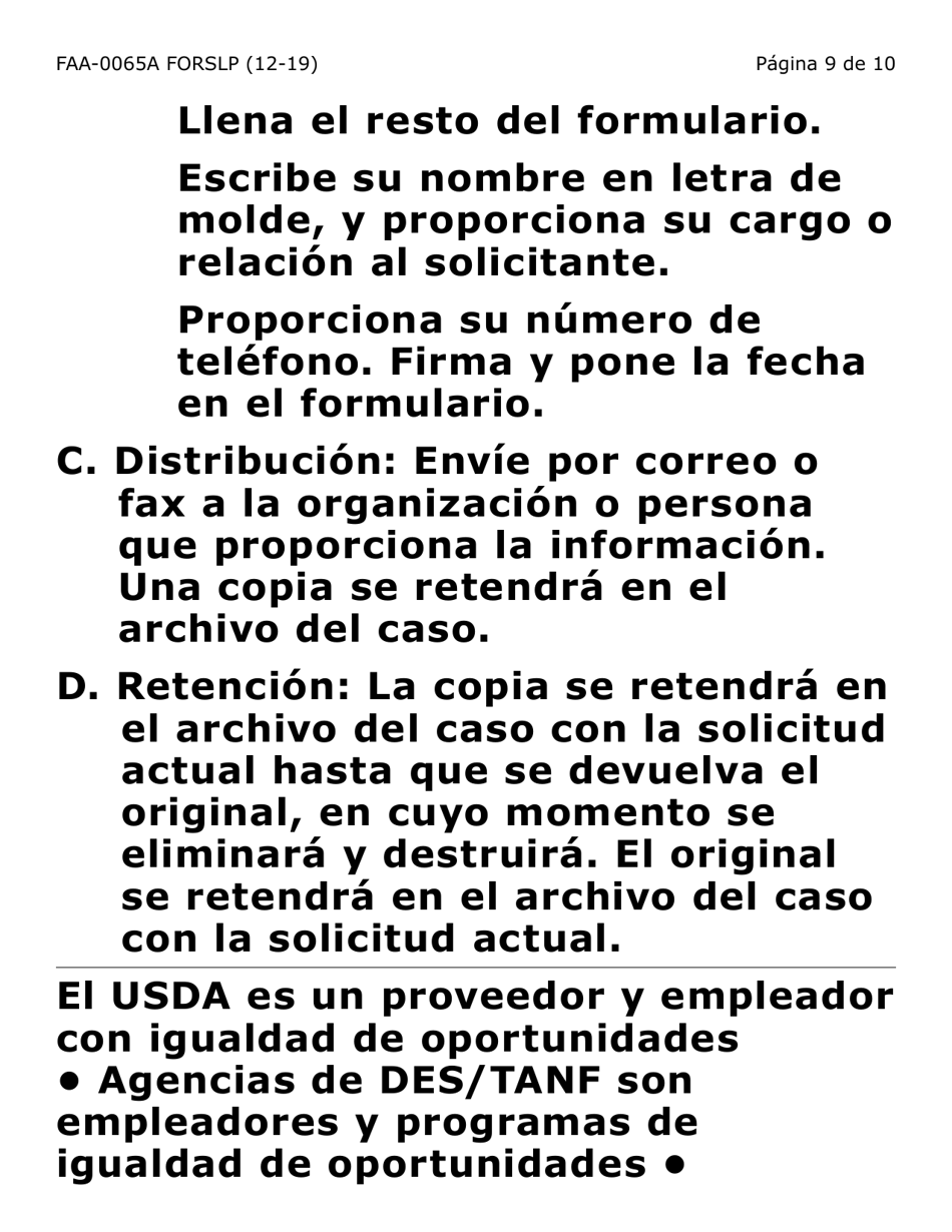Formulario FAA-0065A-SLP Verificacion De Situacion De Residencia / Direccion Residencial (Letra Grande) - Arizona (Spanish), Page 9