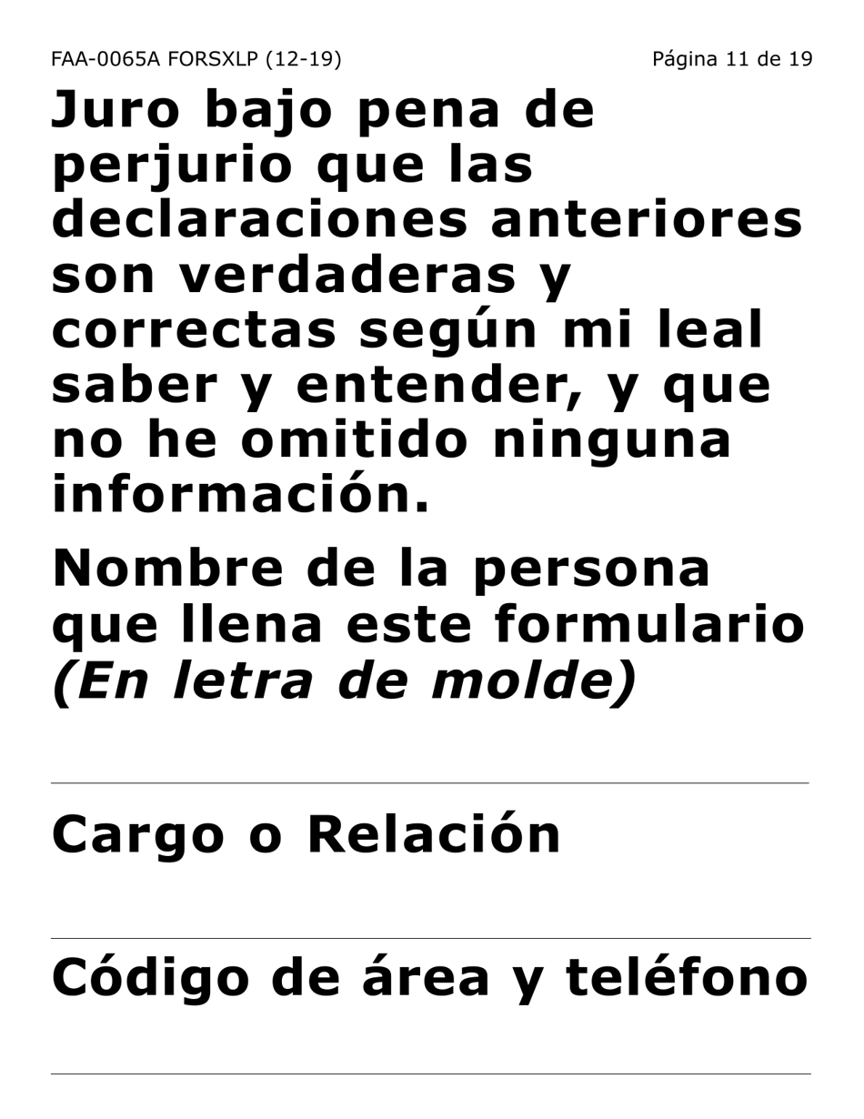 Formulario FAA-0065A-SXLP Verificacion De Situacion De Residencia / Direccion Residencial (Letra Extra Grande) - Arizona (Spanish), Page 11