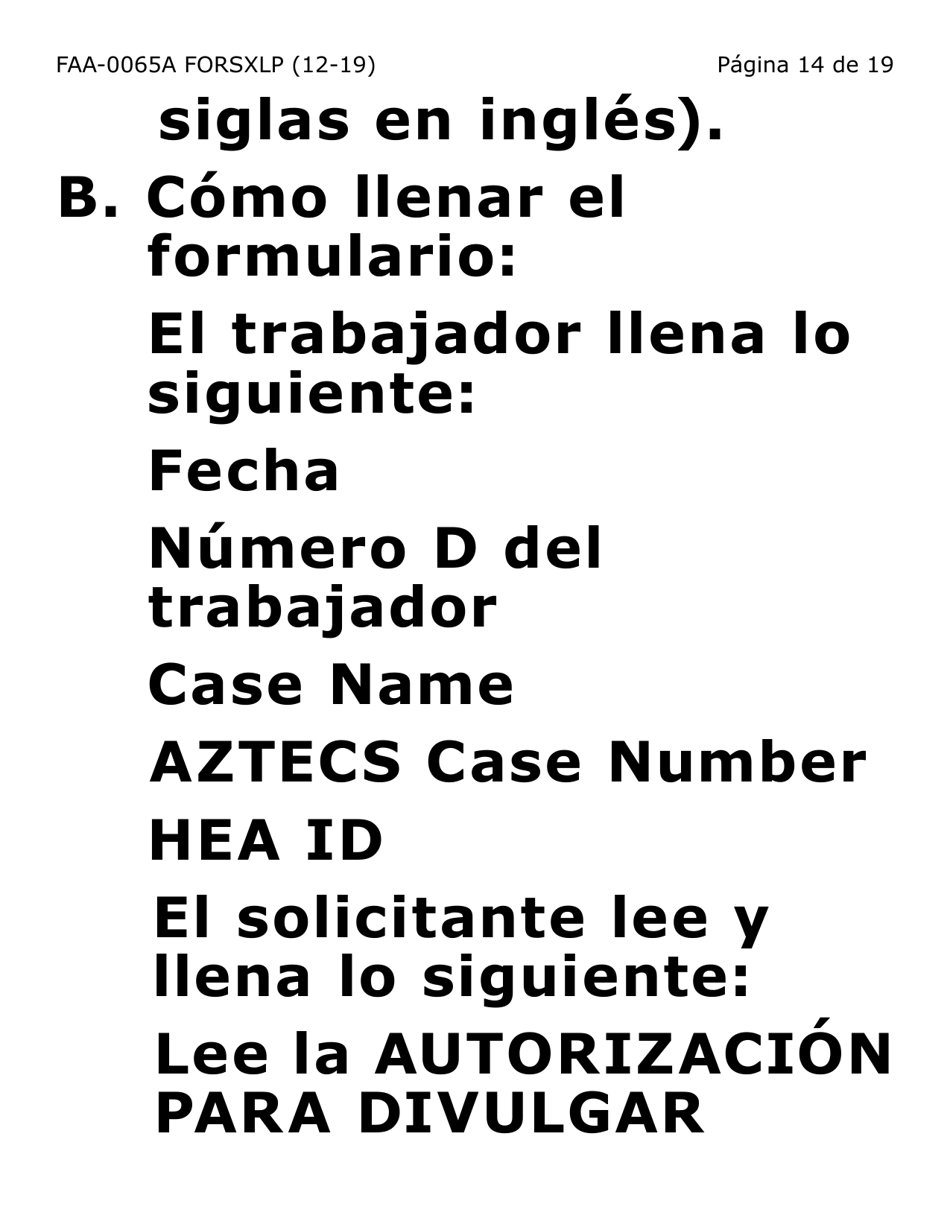 Formulario FAA-0065A-SXLP Verificacion De Situacion De Residencia / Direccion Residencial (Letra Extra Grande) - Arizona (Spanish), Page 14