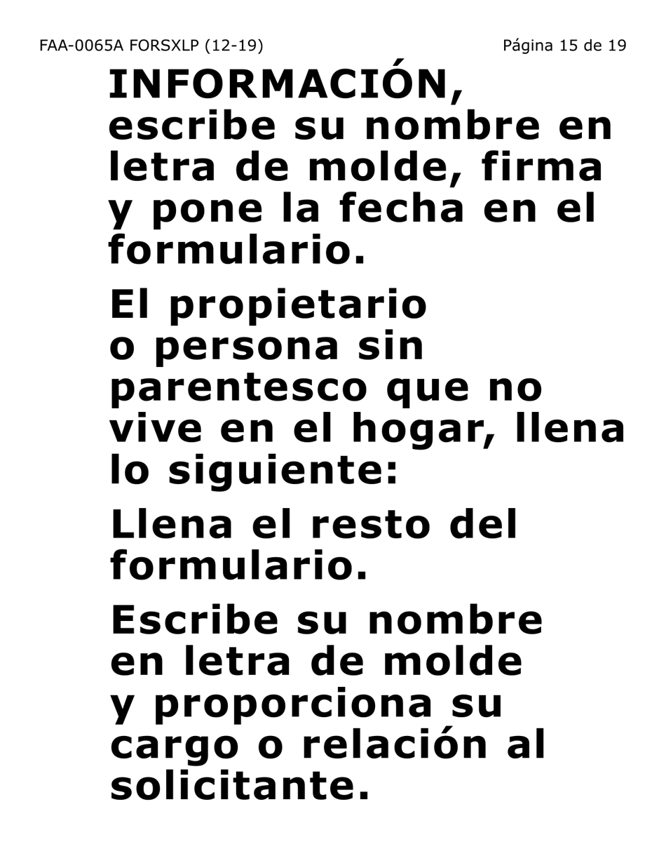 Formulario FAA-0065A-SXLP Verificacion De Situacion De Residencia / Direccion Residencial (Letra Extra Grande) - Arizona (Spanish), Page 15