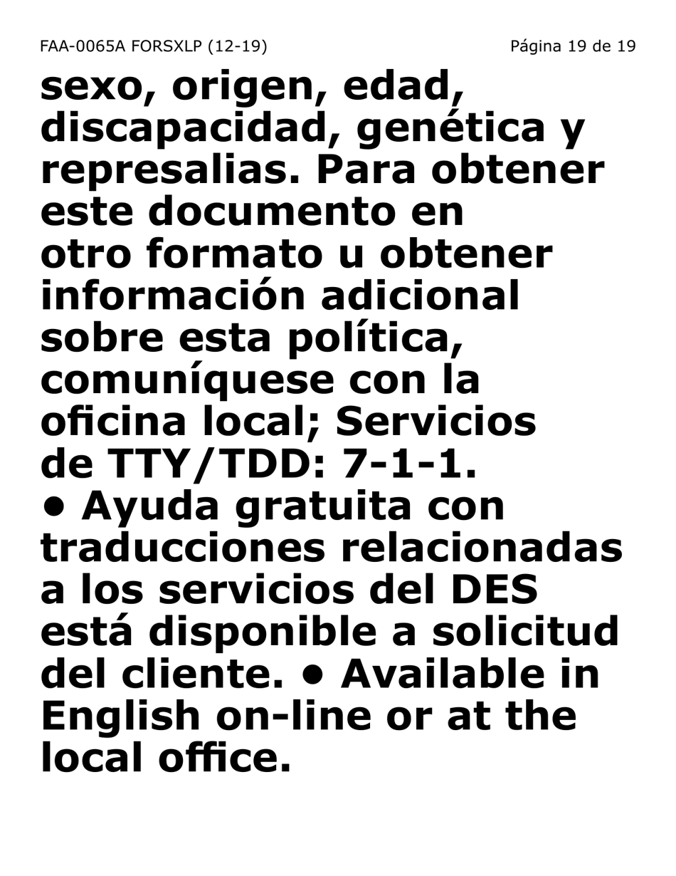 Formulario FAA-0065A-SXLP Verificacion De Situacion De Residencia / Direccion Residencial (Letra Extra Grande) - Arizona (Spanish), Page 19