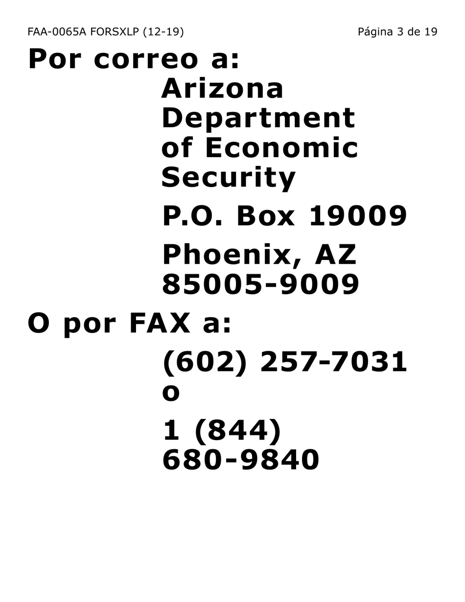 Formulario FAA-0065A-SXLP Verificacion De Situacion De Residencia / Direccion Residencial (Letra Extra Grande) - Arizona (Spanish), Page 3