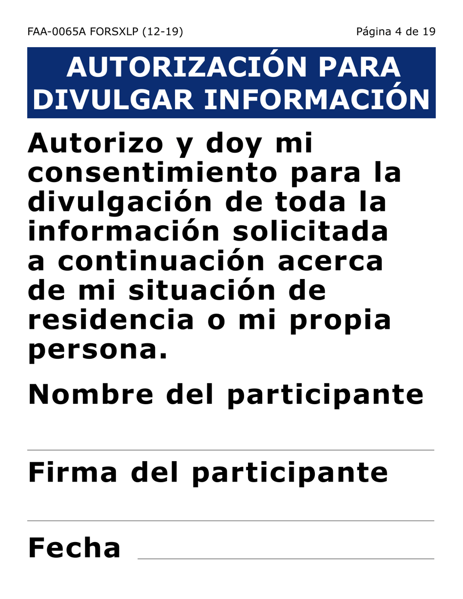 Formulario FAA-0065A-SXLP Verificacion De Situacion De Residencia / Direccion Residencial (Letra Extra Grande) - Arizona (Spanish), Page 4