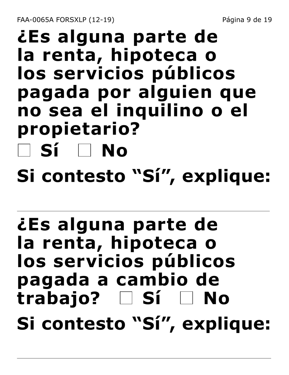 Formulario FAA-0065A-SXLP Verificacion De Situacion De Residencia / Direccion Residencial (Letra Extra Grande) - Arizona (Spanish), Page 9