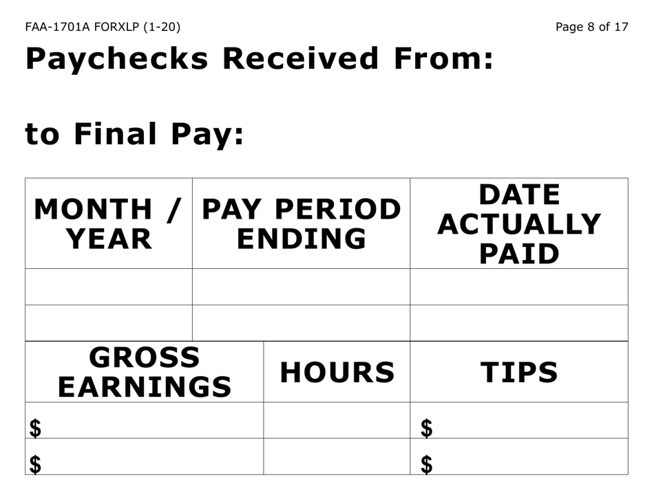 Form FAA-1701A-XLP Verification of Terminated Employment (Extra Large Print) - Arizona, Page 8