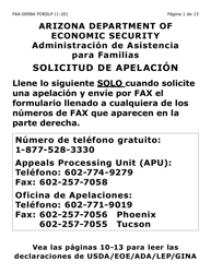 Document preview: Formulario FAA-0098A-SLP Solicitud De Apelacion (Letra Grande) - Arizona (Spanish)