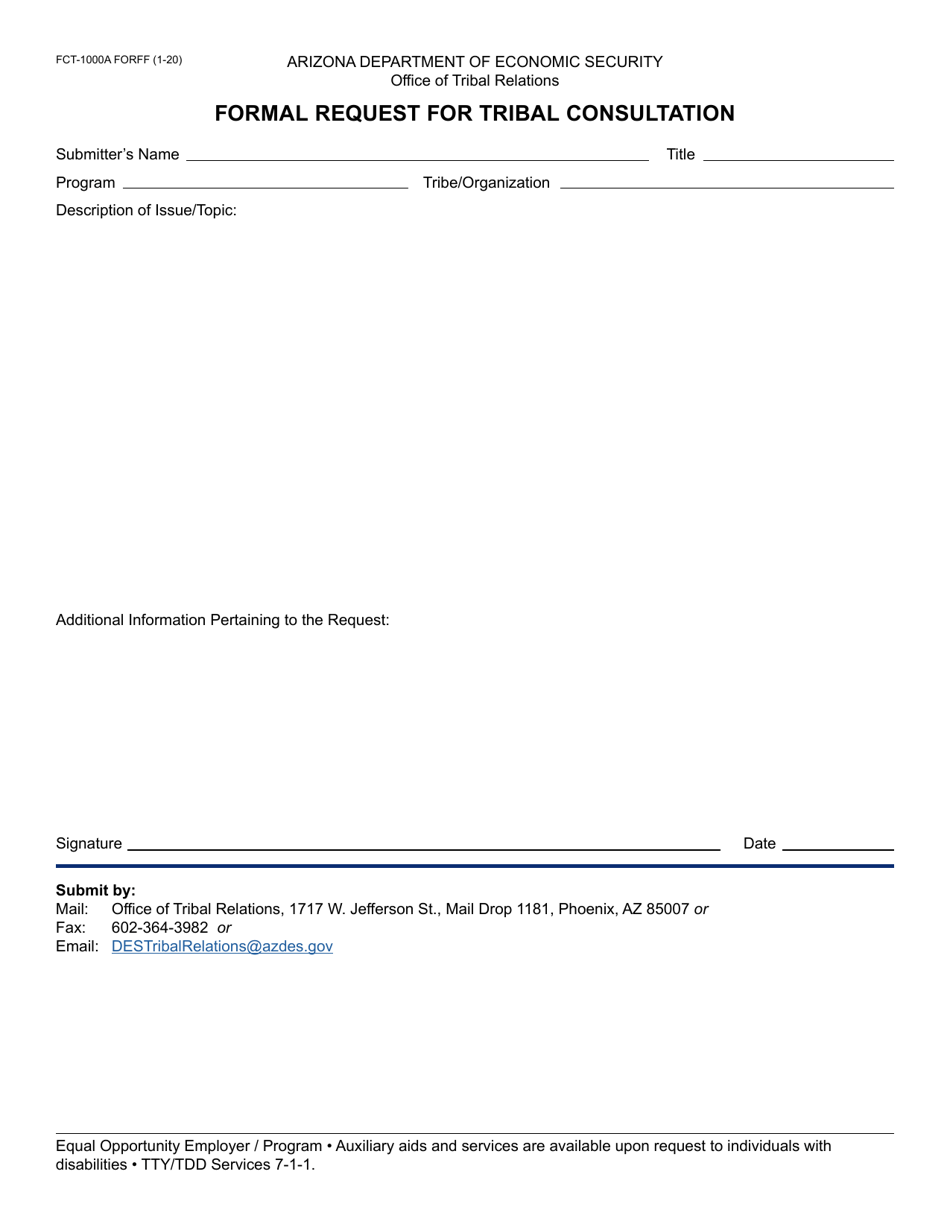 Form FCT-1000A Formal Request for Tribal Community - Arizona, Page 1