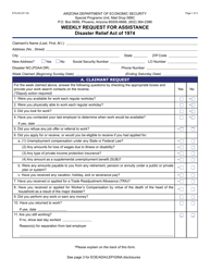 Form ETA-83 Weekly Request for Assistance Disaster Relief Act of 1974 - Arizona