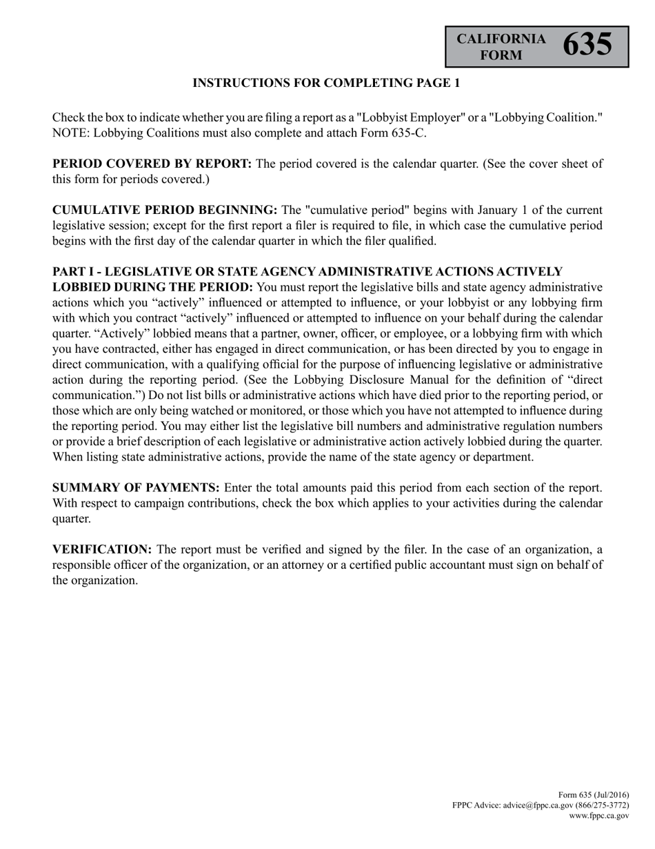 FPPC Form 635 Report of Lobbyist Employer / Lobbying Coalition - California, Page 3