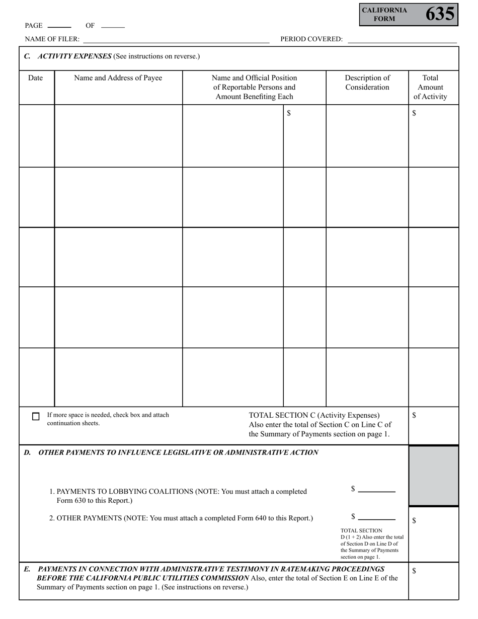 FPPC Form 635 - Fill Out, Sign Online and Download Fillable PDF ...