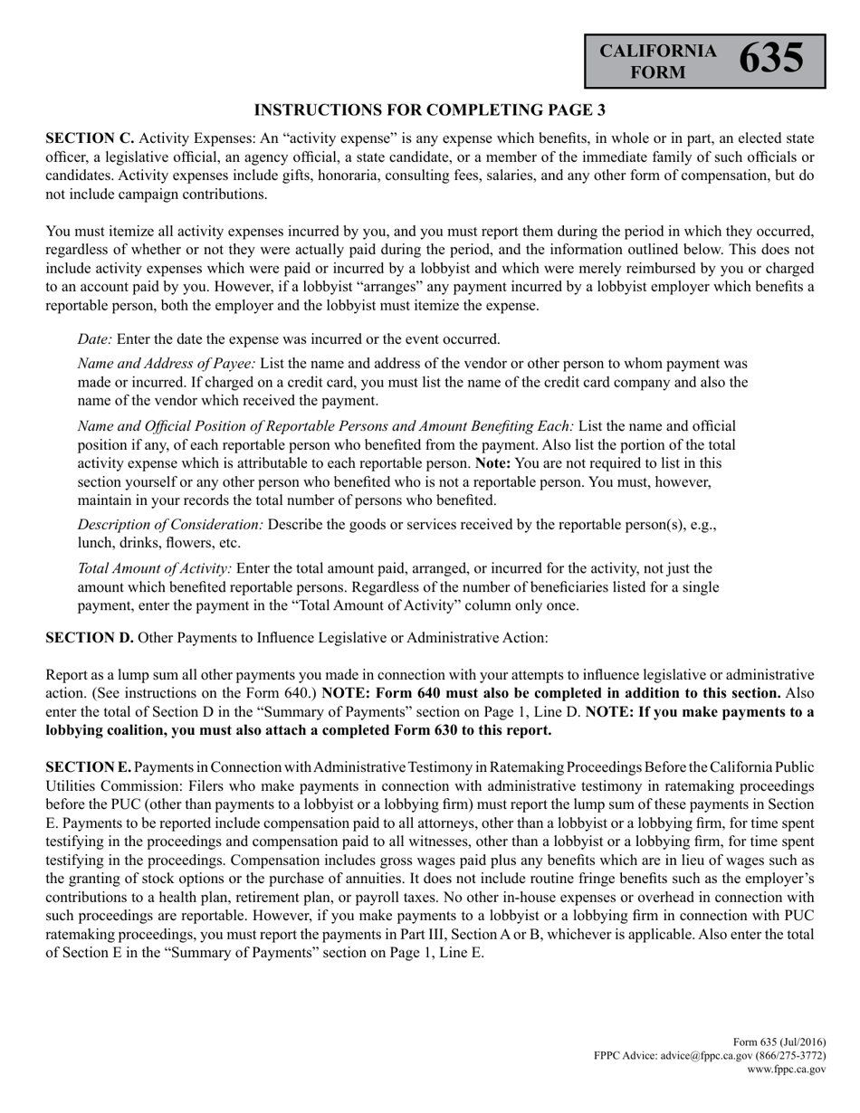 FPPC Form 635 Report of Lobbyist Employer / Lobbying Coalition - California, Page 7