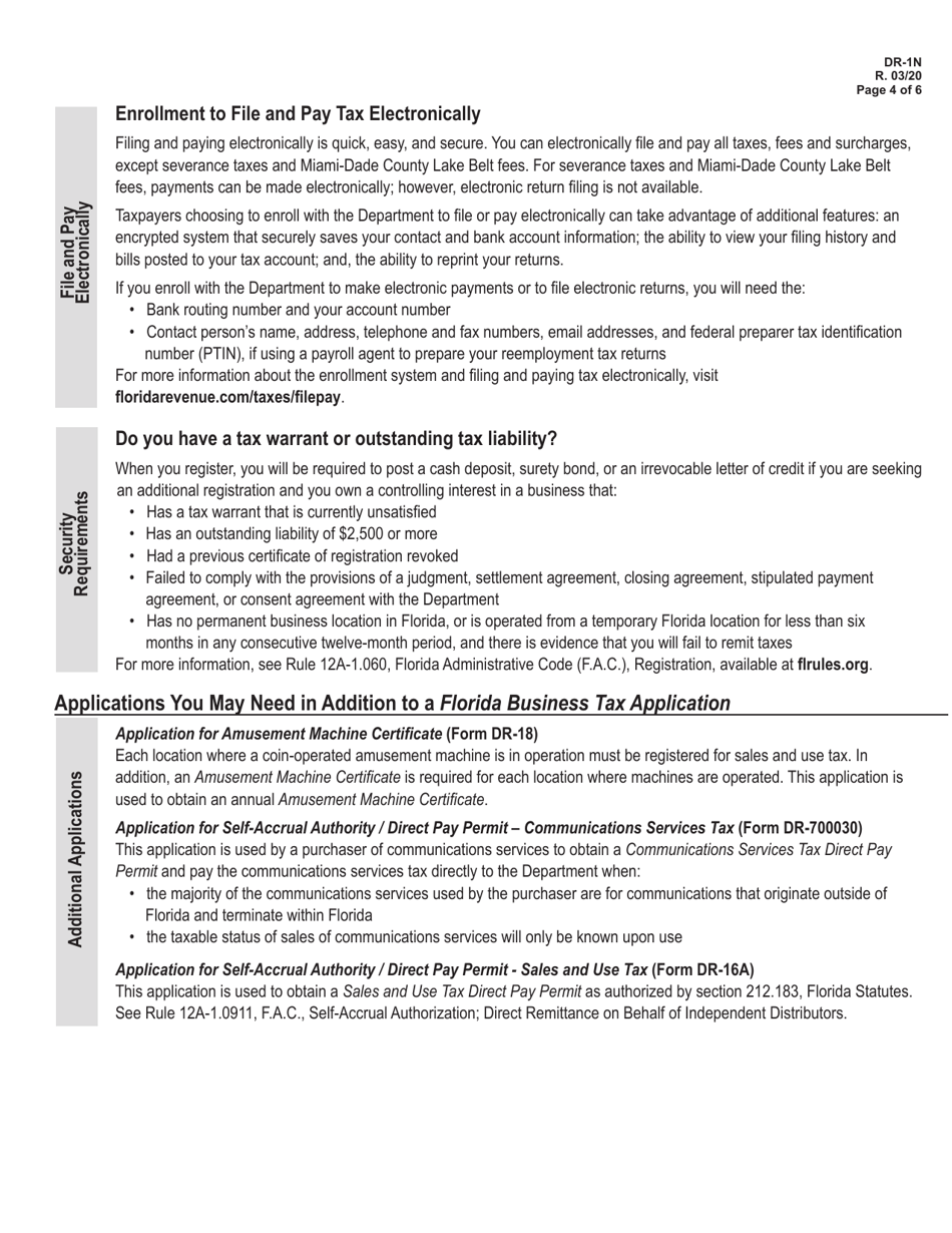 Form DR-1N Registering Your Business - Florida, Page 4