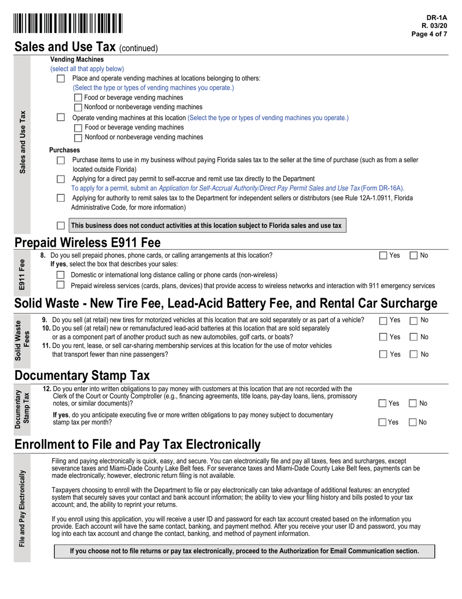 Form DR-1A Application for Registered Businesses to Add a New Florida Location - Florida, Page 4
