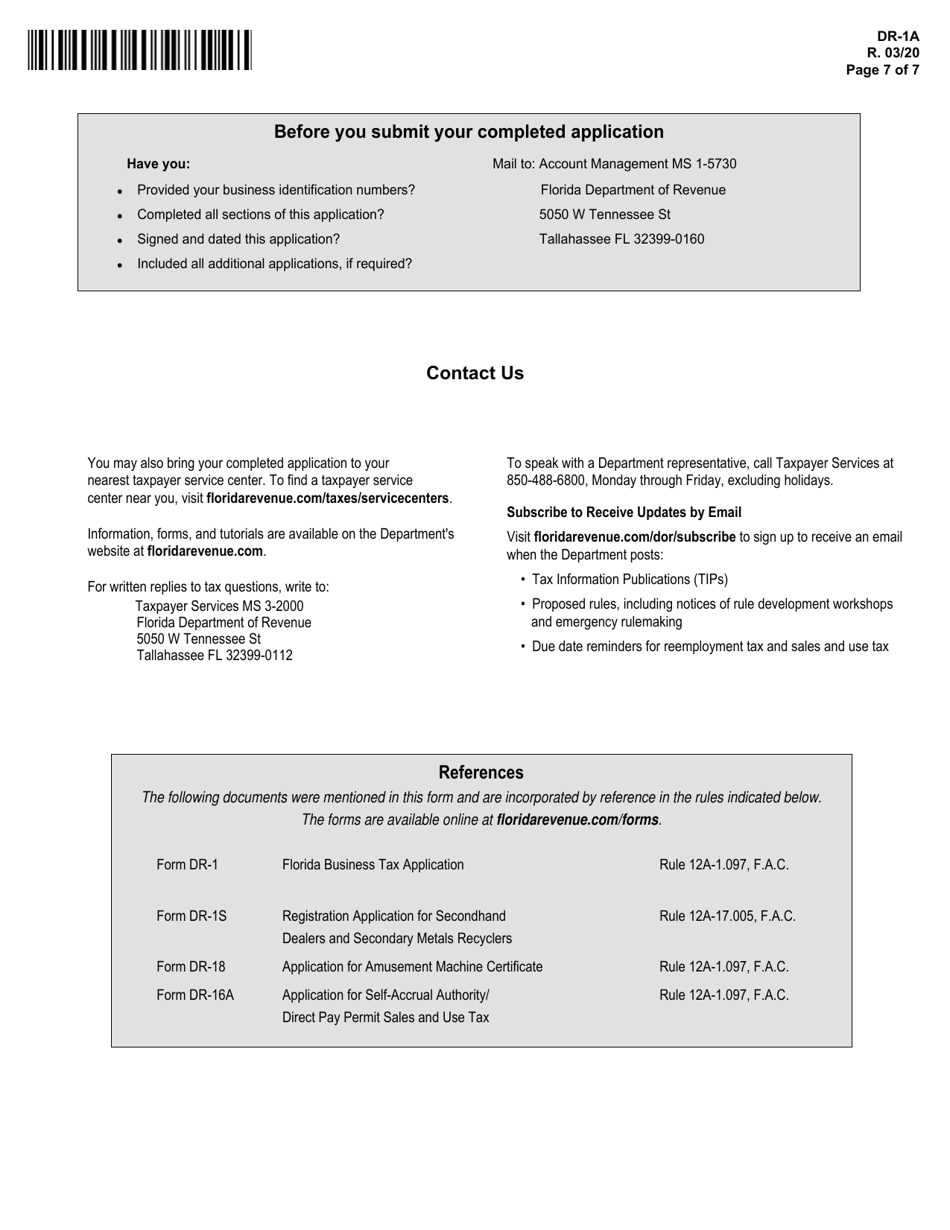 Form DR-1A Application for Registered Businesses to Add a New Florida Location - Florida, Page 7