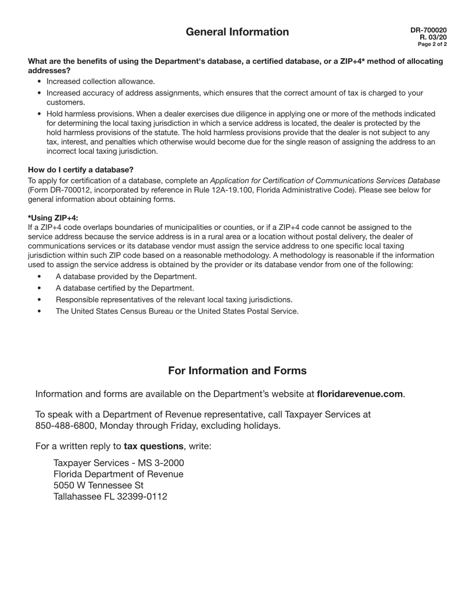 Form DR-700020 Notification of Method Employed to Determine Taxing Jurisdiction - Florida, Page 2