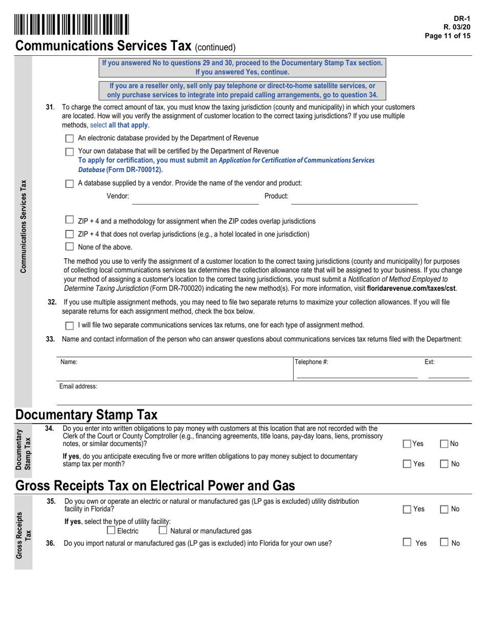 Form DR-1 Florida Business Tax Application - Florida, Page 11