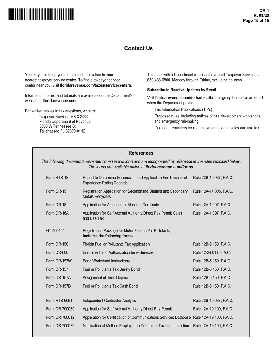 Form DR-1 Florida Business Tax Application - Florida, Page 15