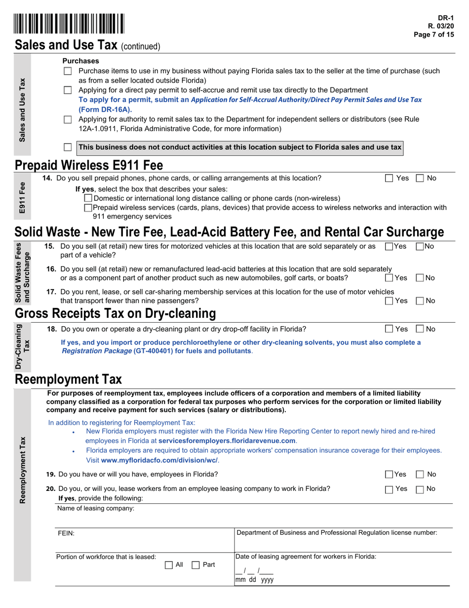 Form DR-1 Florida Business Tax Application - Florida, Page 7