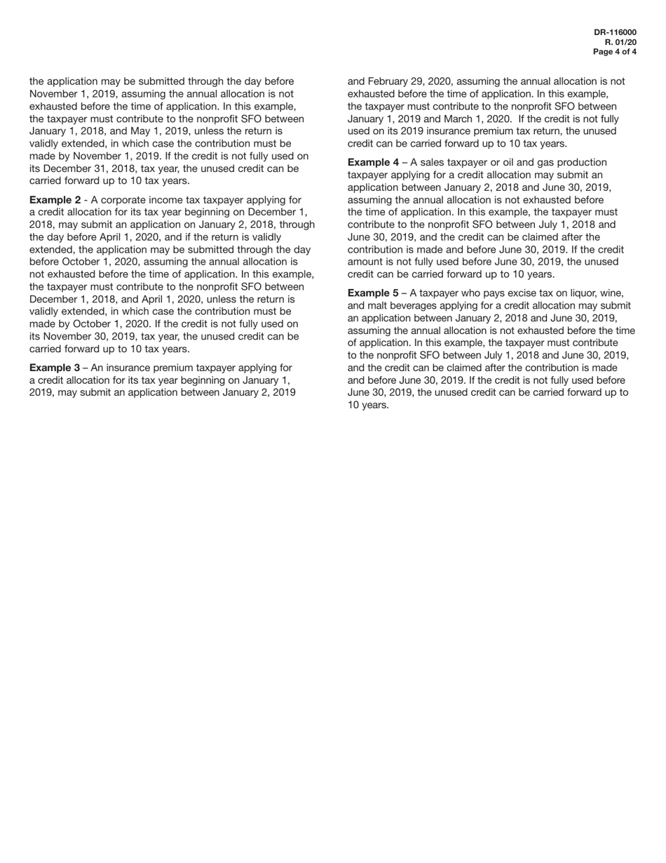 Form DR-116000 Application for Tax Credit Allocation for Contributions to Nonprofit Scholarship Funding Organizations (Sfos) - Florida, Page 4