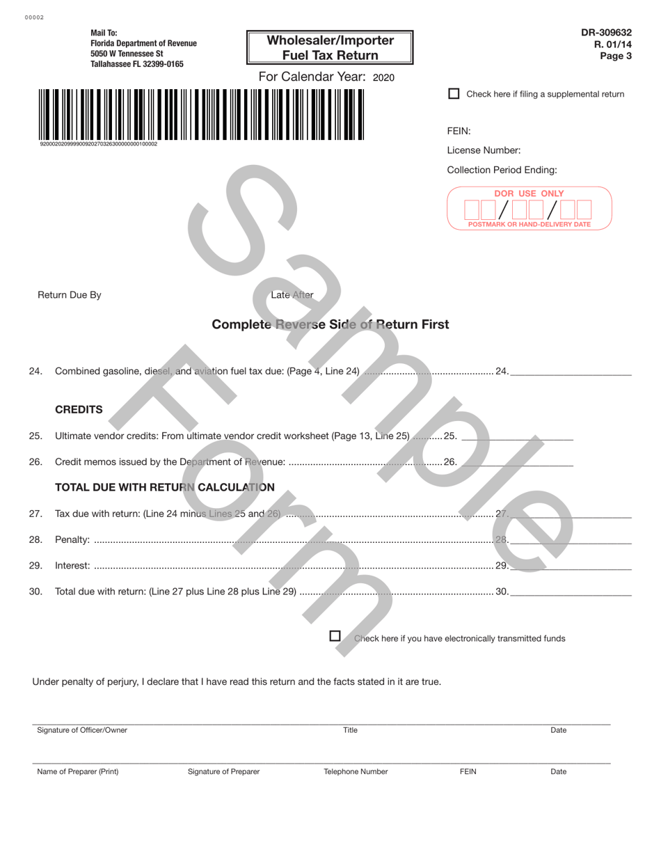Sample Form DR-309632 Wholesaler / Importer Fuel Tax Return - Florida, Page 3