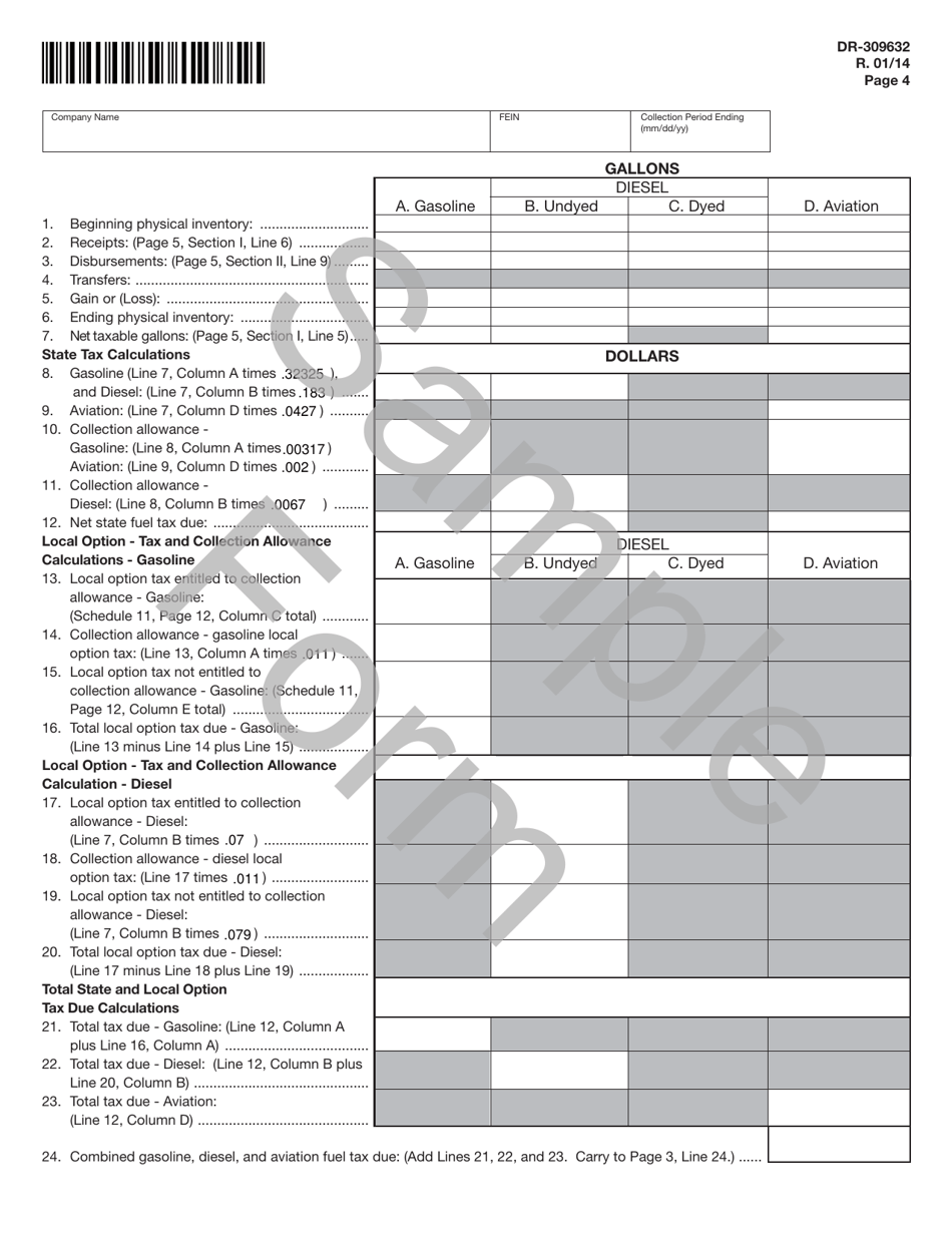 Sample Form DR-309632 Wholesaler / Importer Fuel Tax Return - Florida, Page 4