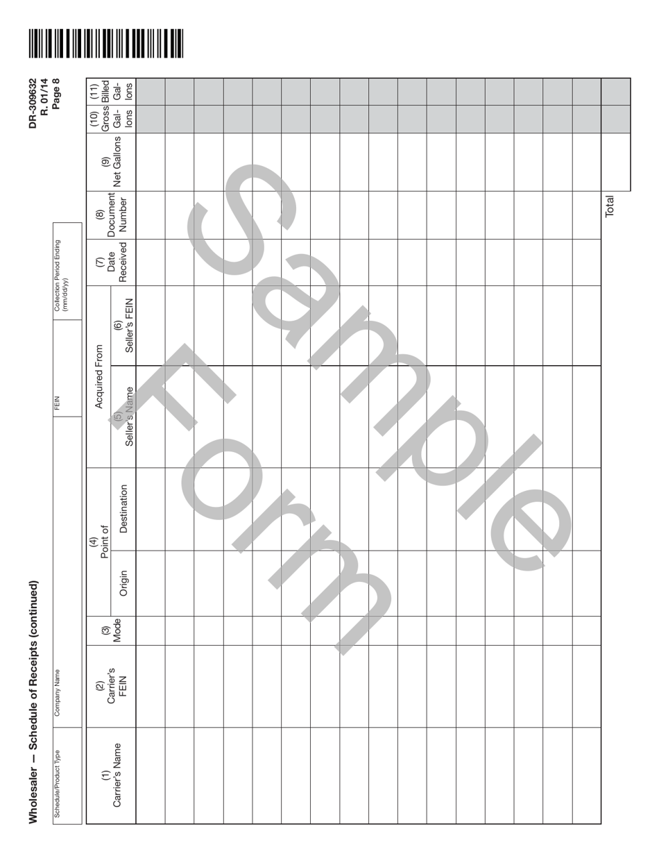 Sample Form DR-309632 Wholesaler / Importer Fuel Tax Return - Florida, Page 8