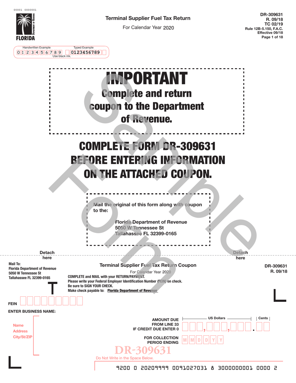 Form DR-309631 Terminal Supplier Fuel Tax Return - Florida, Page 1