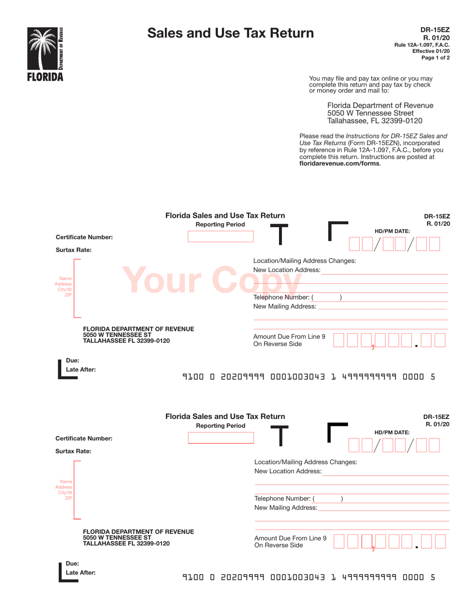 Form DR-15EZ Sales and Use Tax Return - Florida, Page 1