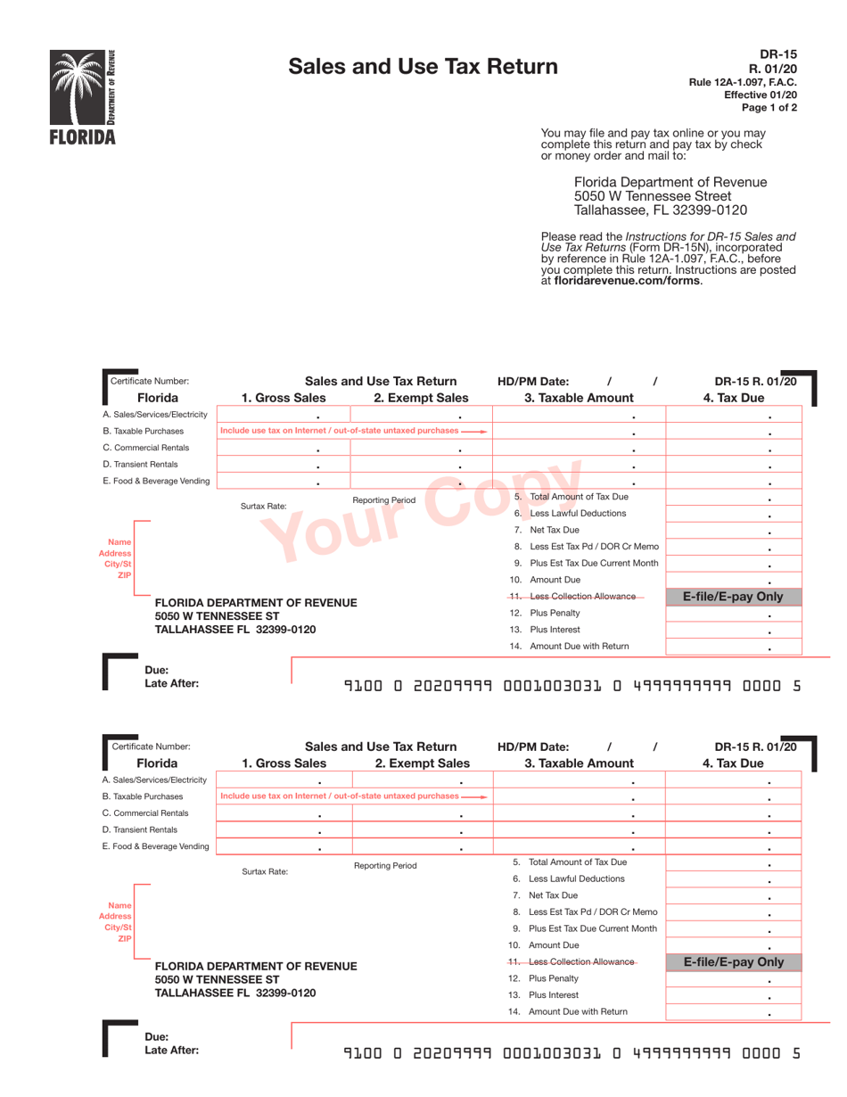 Form DR-15 Sales and Use Tax Return - Florida, Page 1