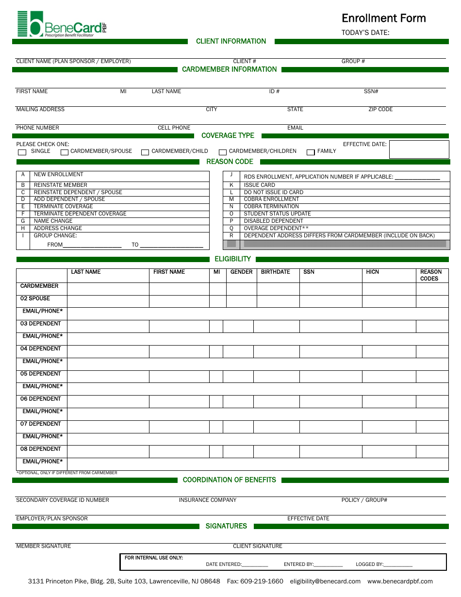 Enrollment Form - Benecard, Page 1