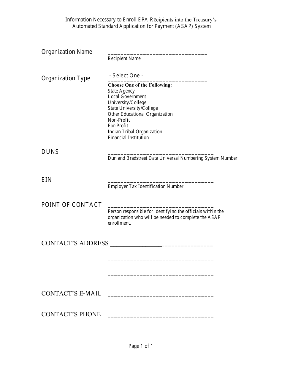 Recipient Asap Enrollment Form, Page 1
