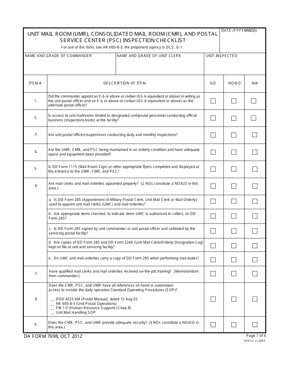 DA Form 7698 - Fill Out, Sign Online and Download Fillable PDF ...