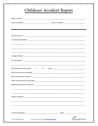 Document preview: Childcare Accident Report Form - Samplewords