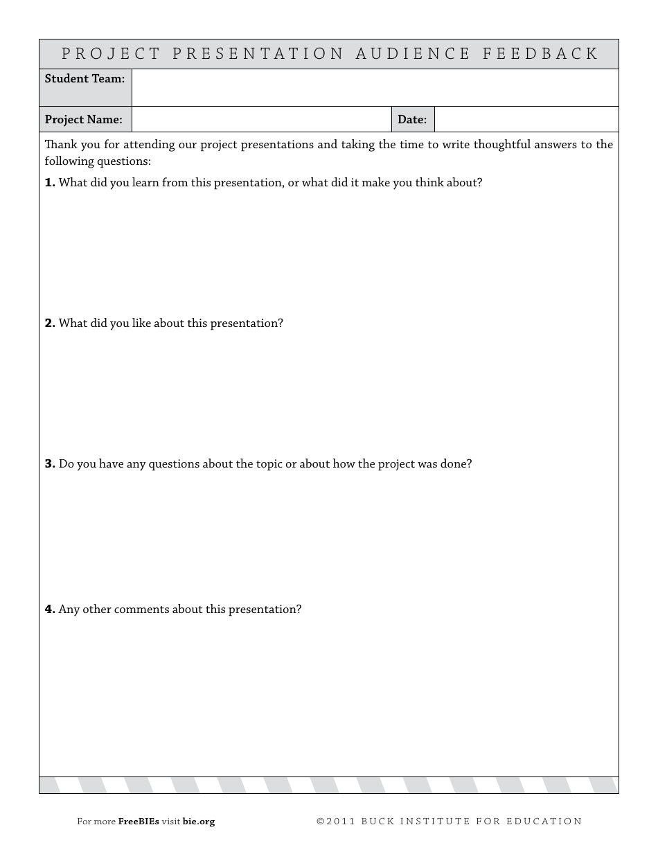 Project Presentation Audience Feedback Form - Buck Institute for Education, Page 1