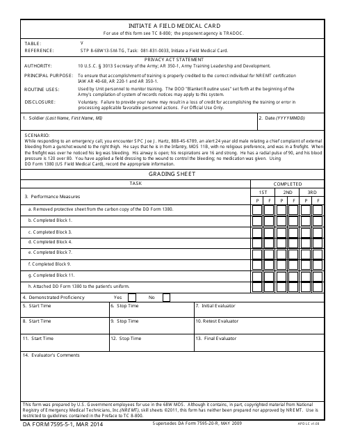 DA Form 7595-5-1 Initiate a Field Medical Card
