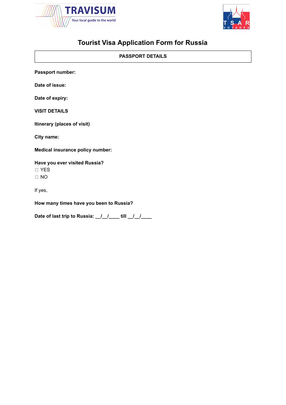 Tourist Visa Application Form for Russia - Travisum, Page 3