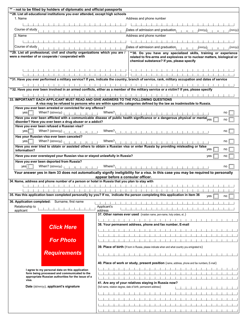 Russian Visa Application Form Fill Out Sign Online And Download PDF Templateroller