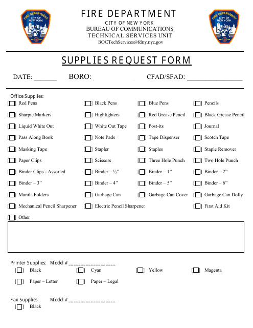 "Supplies Request Form" - New York City Download Pdf