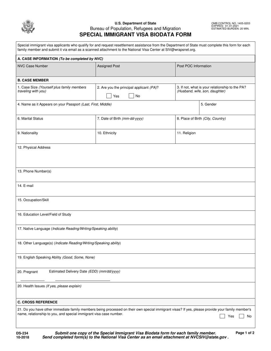 immigrant visa application form ds 260