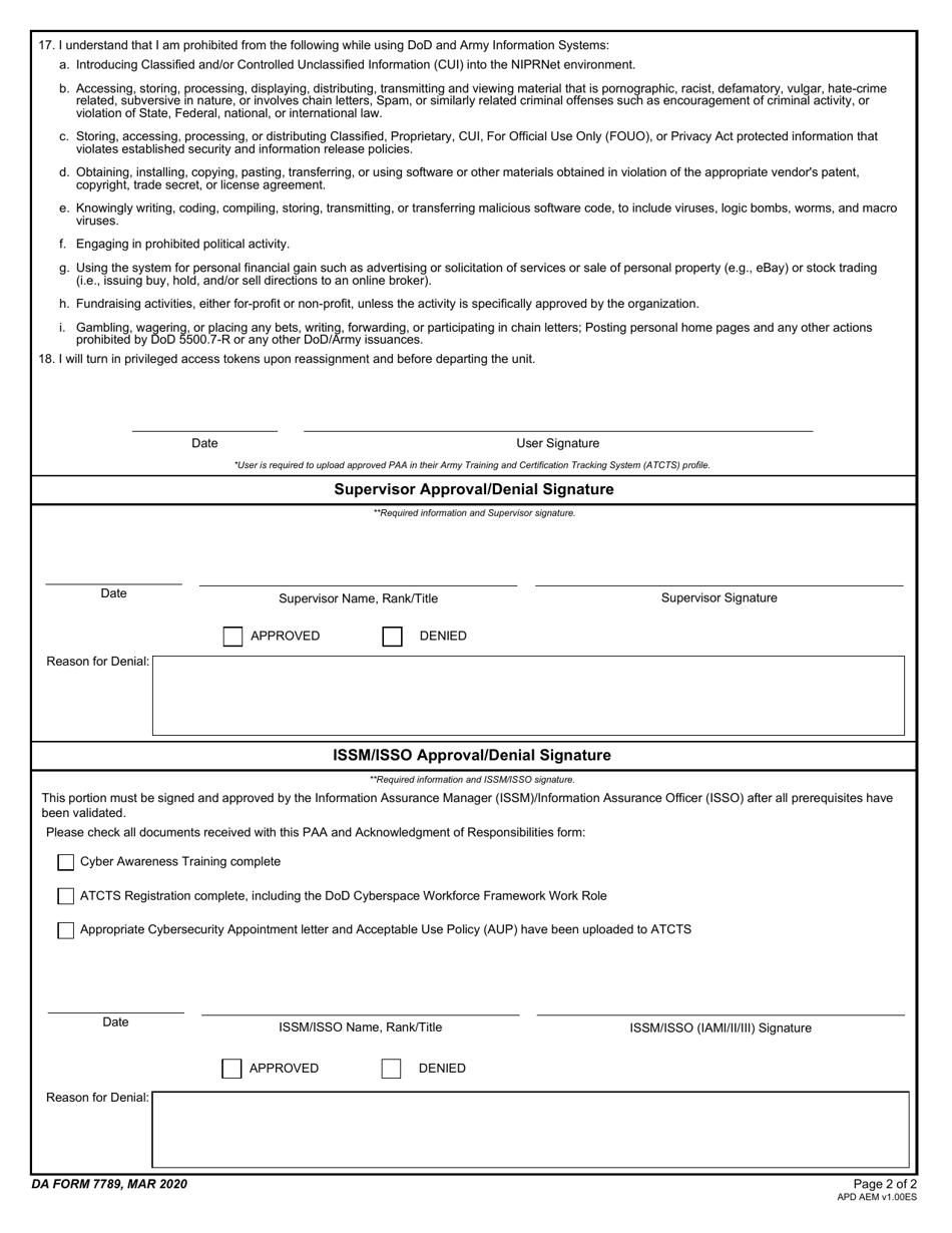 Da Form 7789 Download Fillable Pdf Or Fill Online Privileged Access