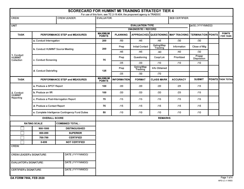 DA Form 7866 - Fill Out, Sign Online and Download Fillable PDF | Templateroller