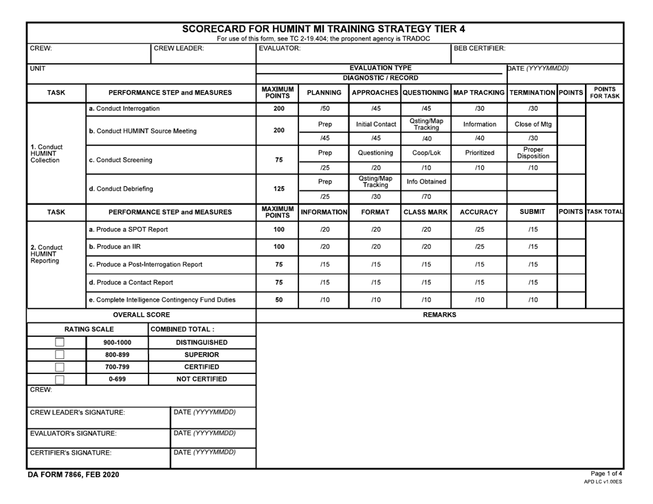 DA Form 7866 - Fill Out, Sign Online and Download Fillable PDF ...