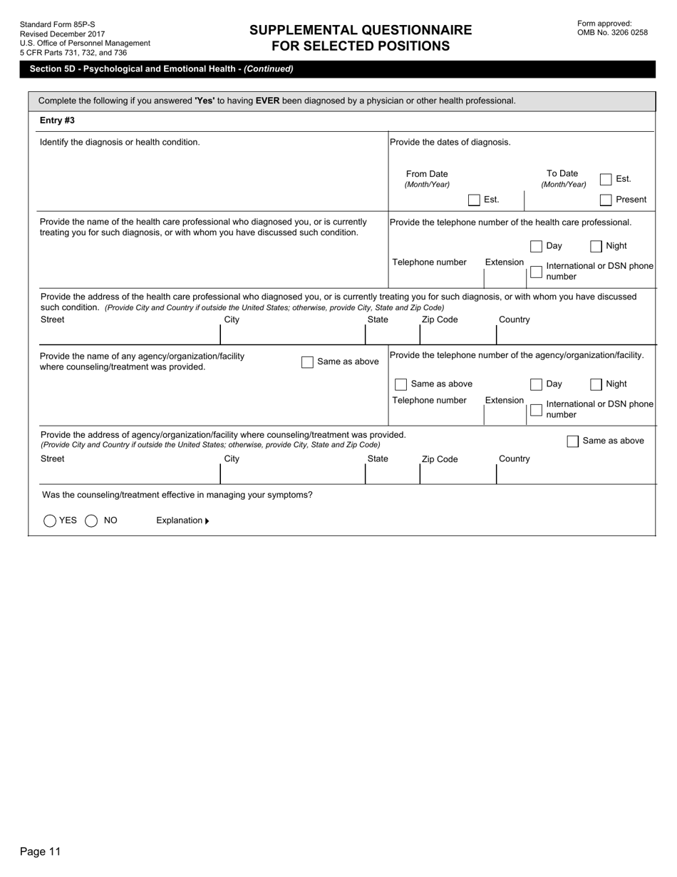 Form SF-85P-S Supplemental Questionnaire for Selected Positions, Page 11