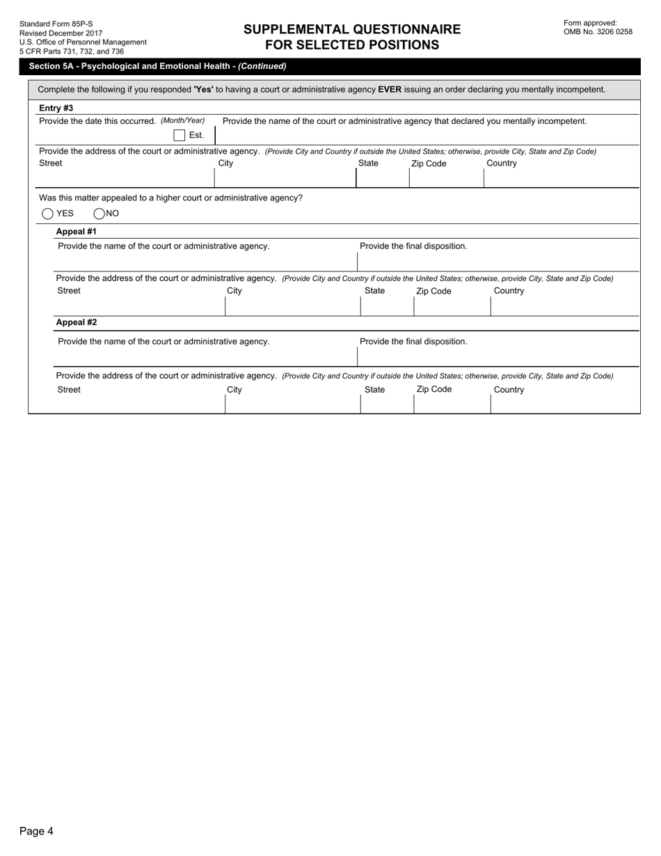 Form SF-85P-S Supplemental Questionnaire for Selected Positions, Page 4